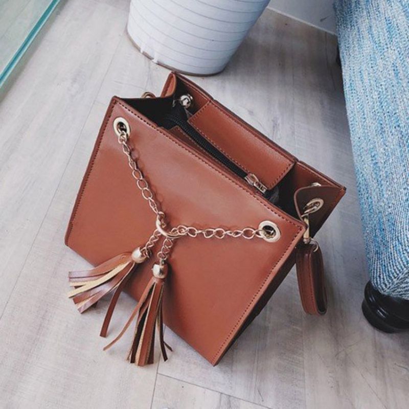 Pu Tassel Plain Square Crossbody Kabelka