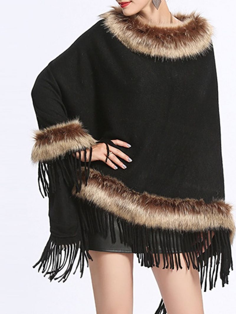 Pulovr Patchwork Fur Tassel Cape