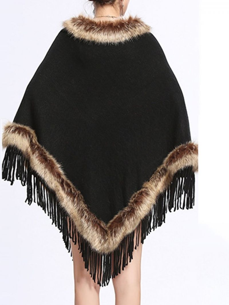 Pulovr Patchwork Fur Tassel Cape