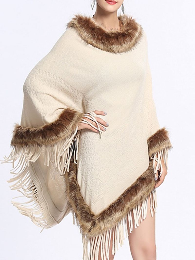 Pulovr Patchwork Fur Tassel Cape