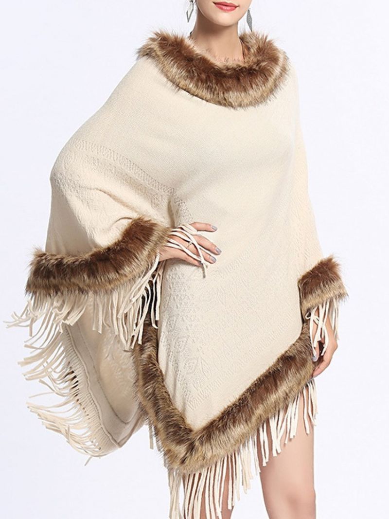 Pulovr Patchwork Fur Tassel Cape