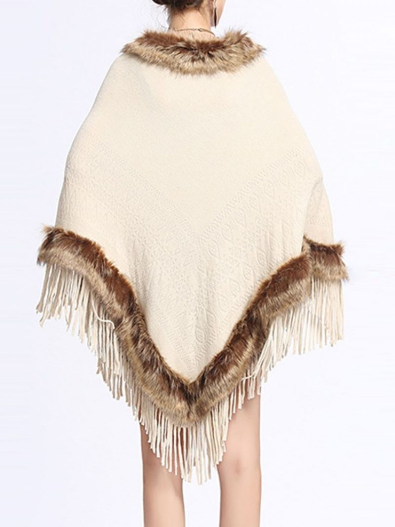 Pulovr Patchwork Fur Tassel Cape