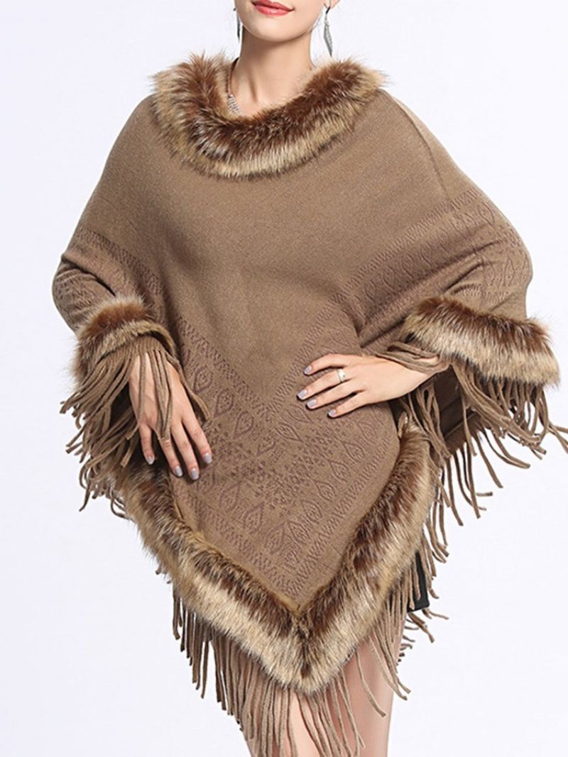 Pulovr Patchwork Fur Tassel Cape