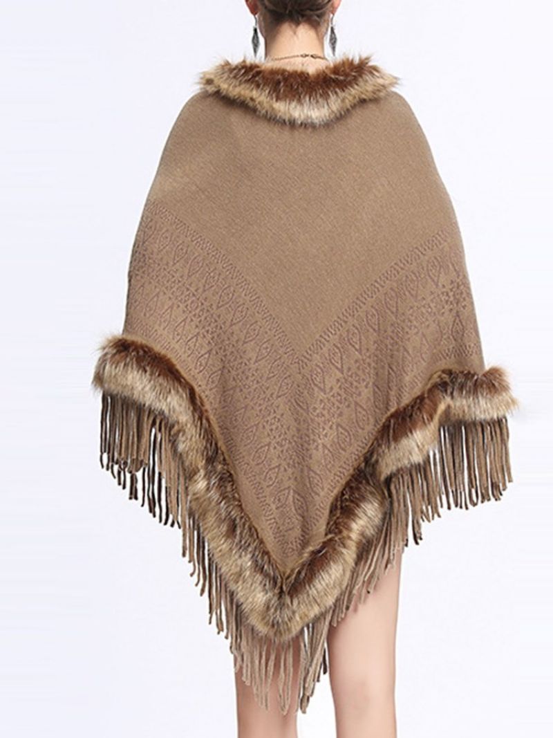 Pulovr Patchwork Fur Tassel Cape