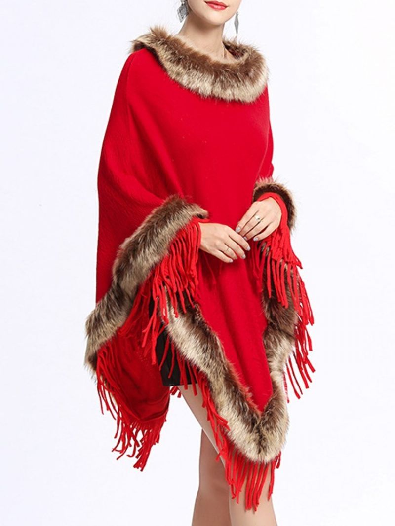 Pulovr Patchwork Fur Tassel Cape