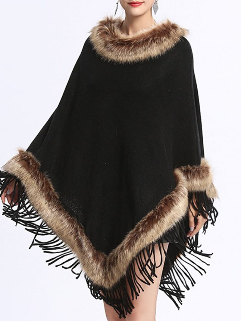 Pulovr Patchwork Fur Tassel Cape