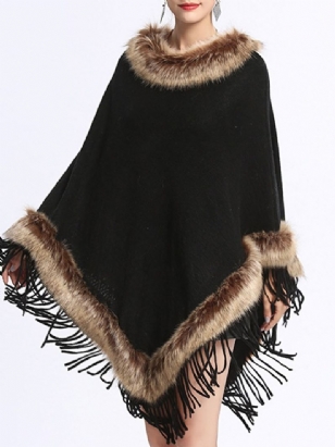 Pulovr Patchwork Fur Tassel Cape