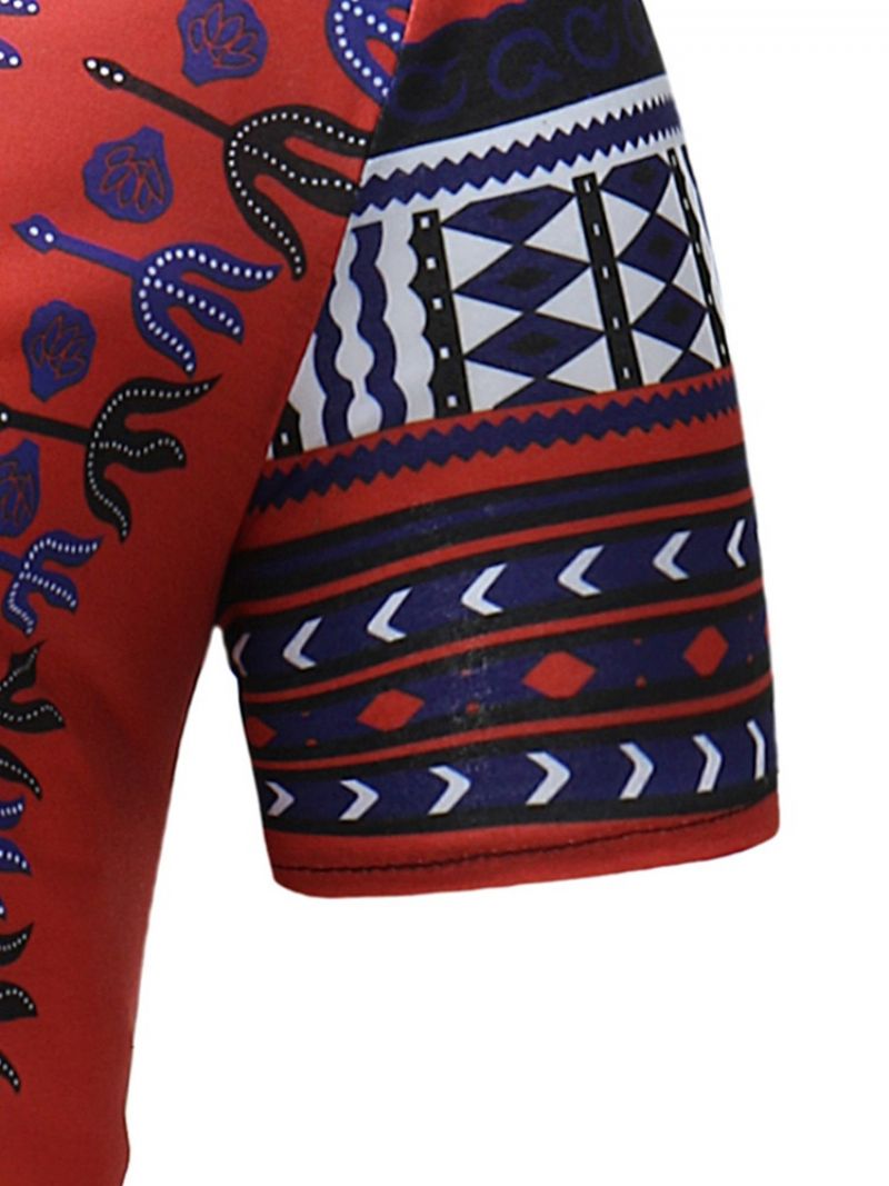 Africké Módní Dashiki Print Slim Fit Pánské Triko Scoop