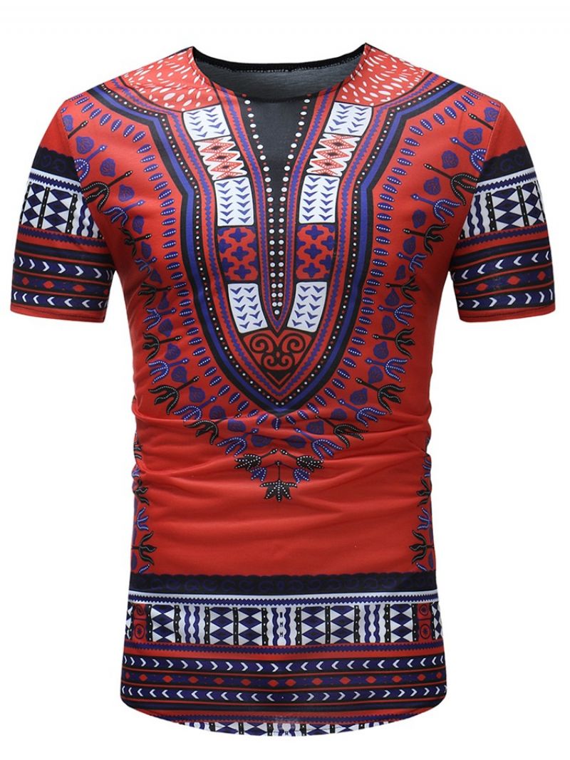 Africké Módní Dashiki Print Slim Fit Pánské Triko Scoop