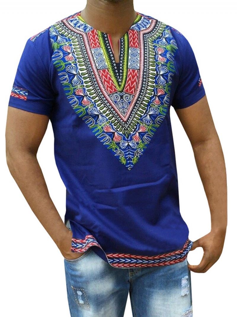 Africké Módní Pánské Tričko Dashiki Print S Výstřihem Do V