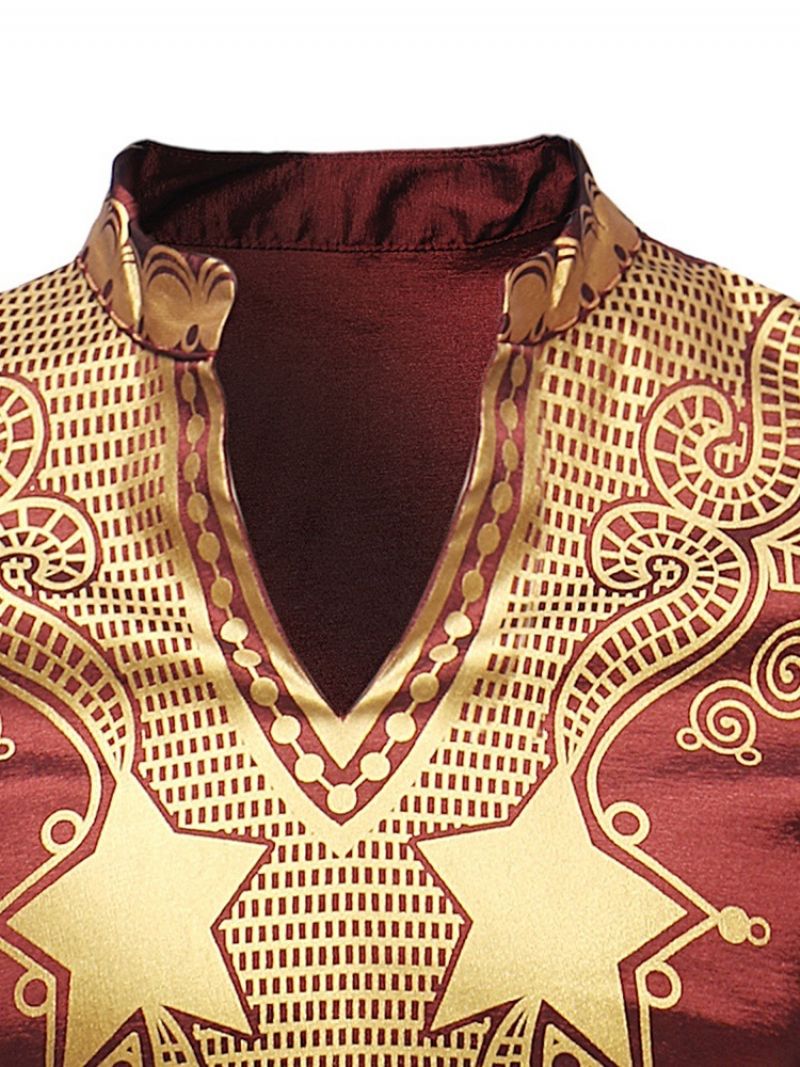 Pánská Neformální Trička African Fashion Dashiki Golden Print