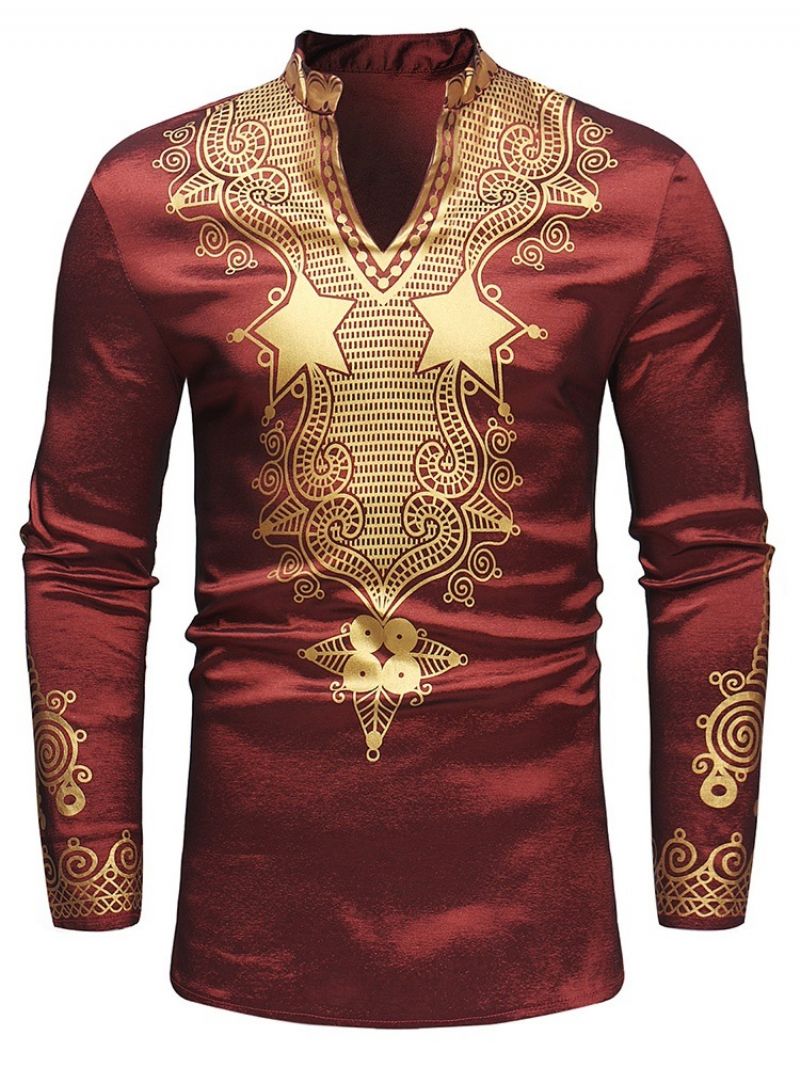 Pánská Neformální Trička African Fashion Dashiki Golden Print