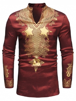 Pánská Neformální Trička African Fashion Dashiki Golden Print