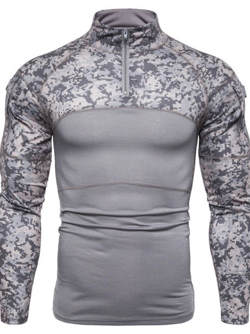 Pánské Tenké Tričko S Dlouhým Rukávem Camouflage Casual Stand Collar