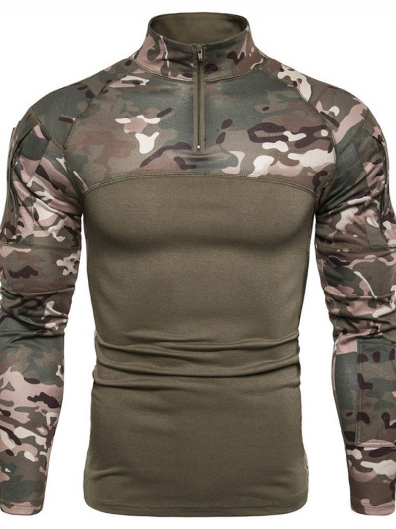 Pánské Tenké Tričko S Dlouhým Rukávem Camouflage Casual Stand Collar