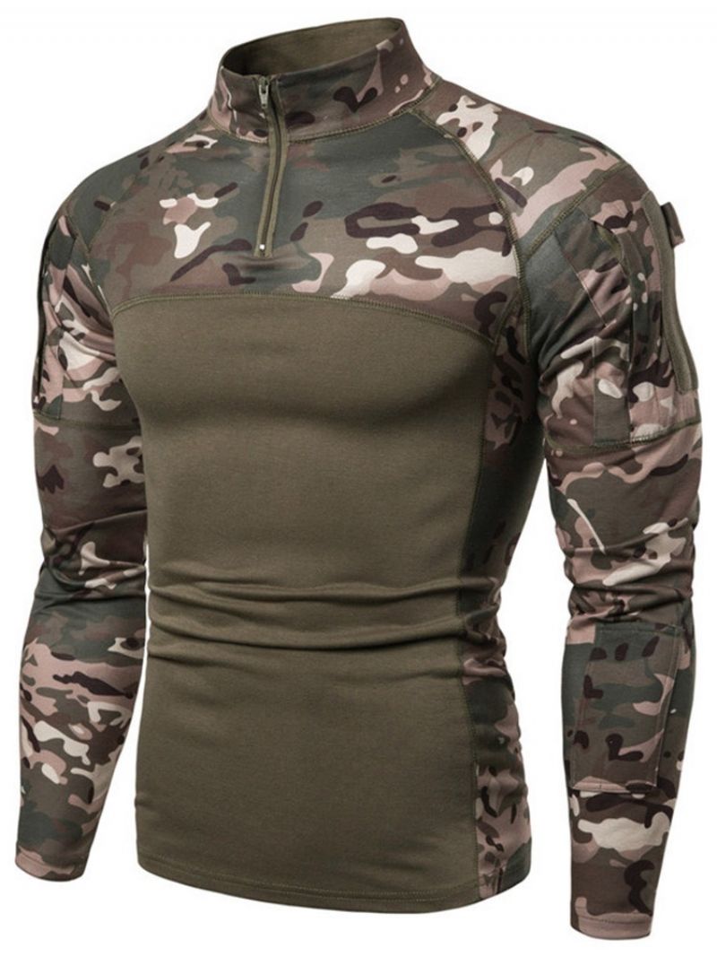 Pánské Tenké Tričko S Dlouhým Rukávem Camouflage Casual Stand Collar