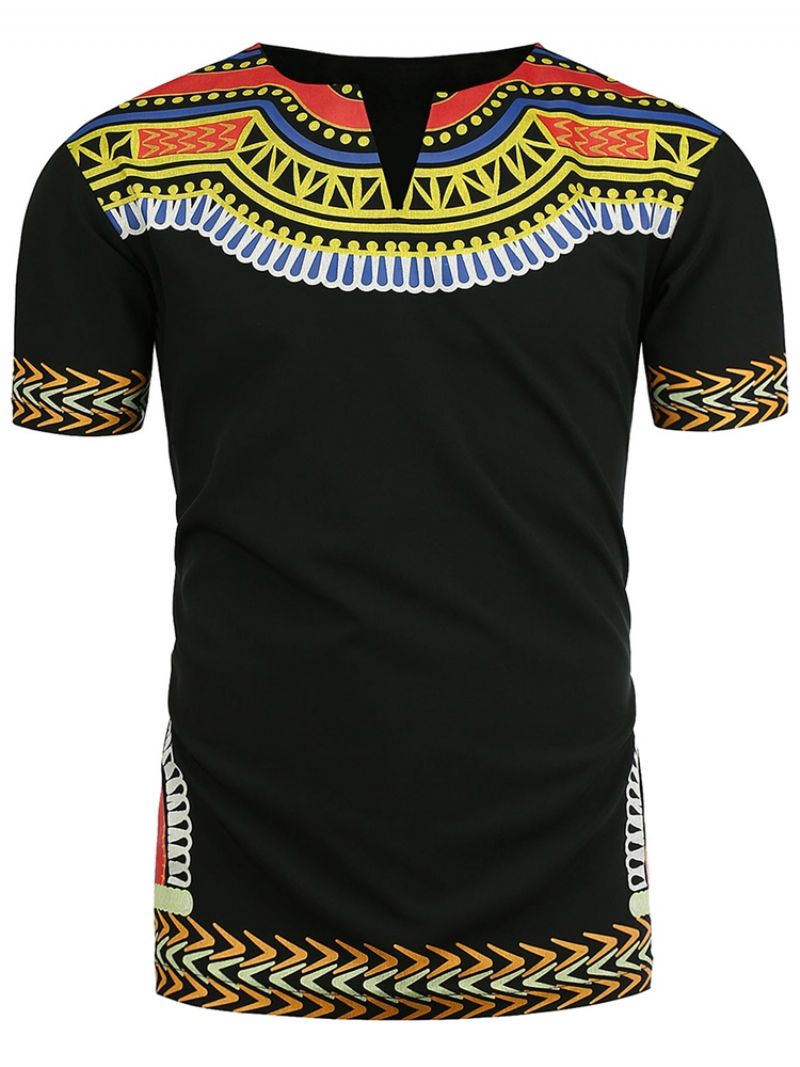 Pánské Tričko African Fashion Dashiki Print S Výstřihem Do V