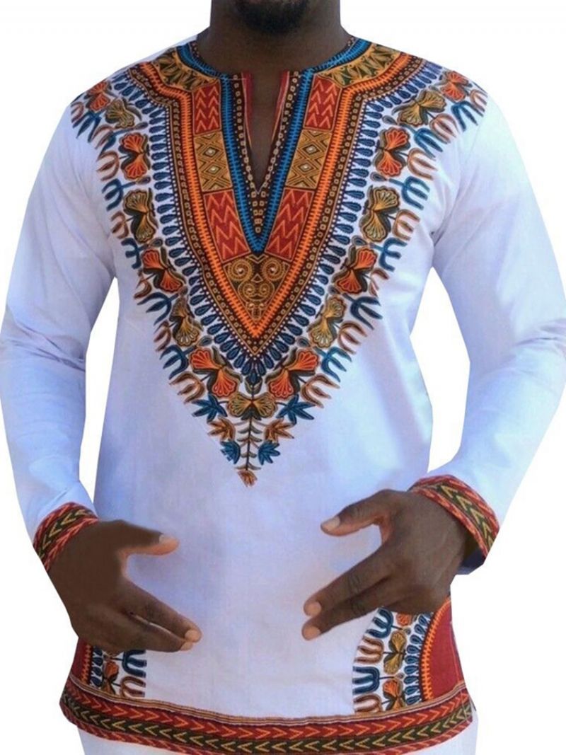 Pánské Tričko African Fashion Dashiki Print S Výstřihem Do V