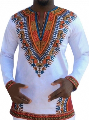 Pánské Tričko African Fashion Dashiki Print S Výstřihem Do V