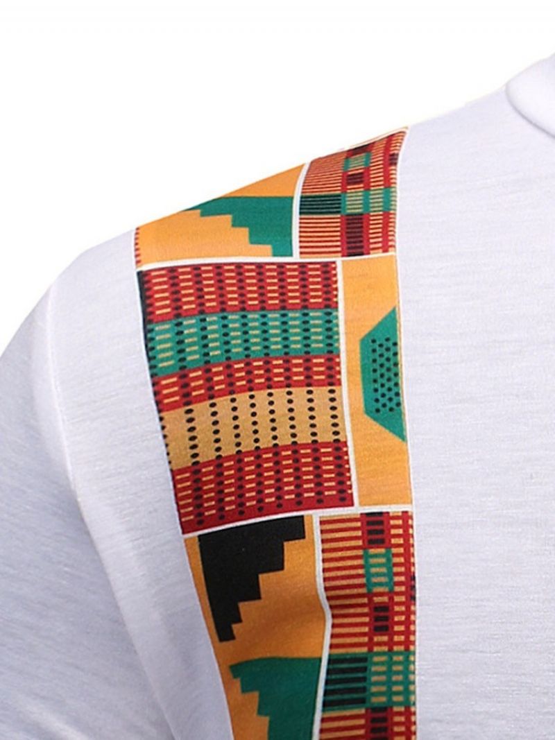 Pánské Tričko Color Block Patchwork Slim S Kulatým Výstřihem A Krátkým Rukávem