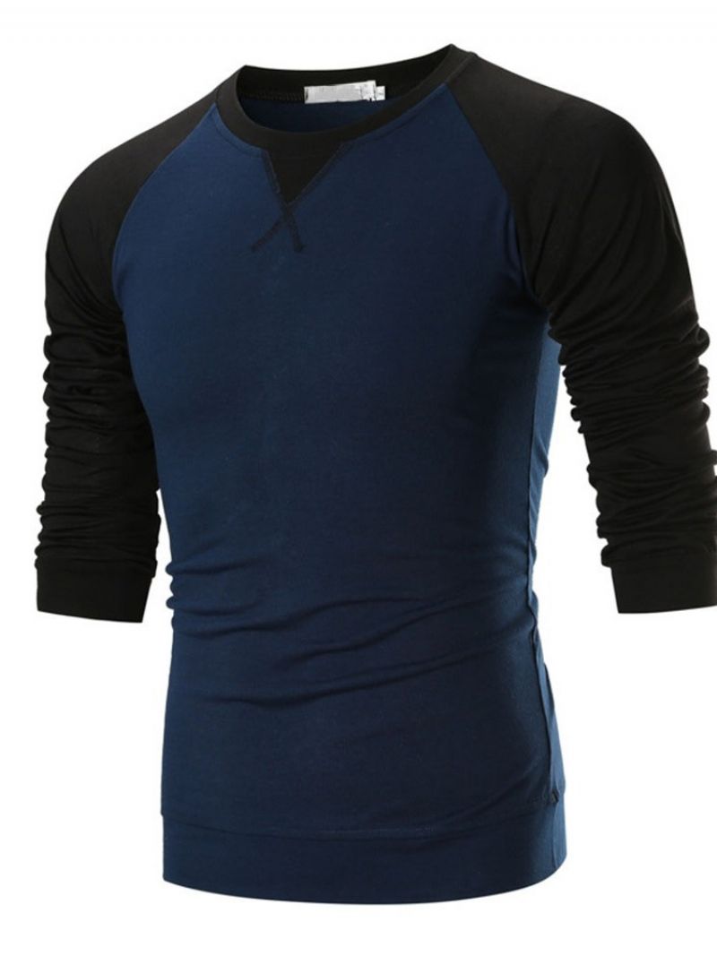 Pánské Tričko S Kulatým Výstřihem Casual Color Block Pullover S Dlouhým Rukávem