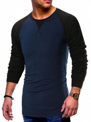 Pánské Tričko S Kulatým Výstřihem Casual Color Block Pullover S Dlouhým Rukávem