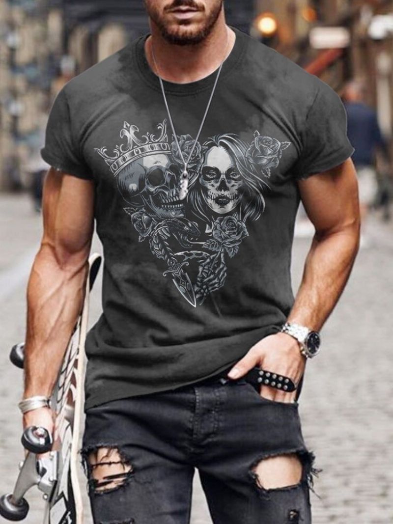 Pánské Tričko S Kulatým Výstřihem European Print Slim Short Sleeve