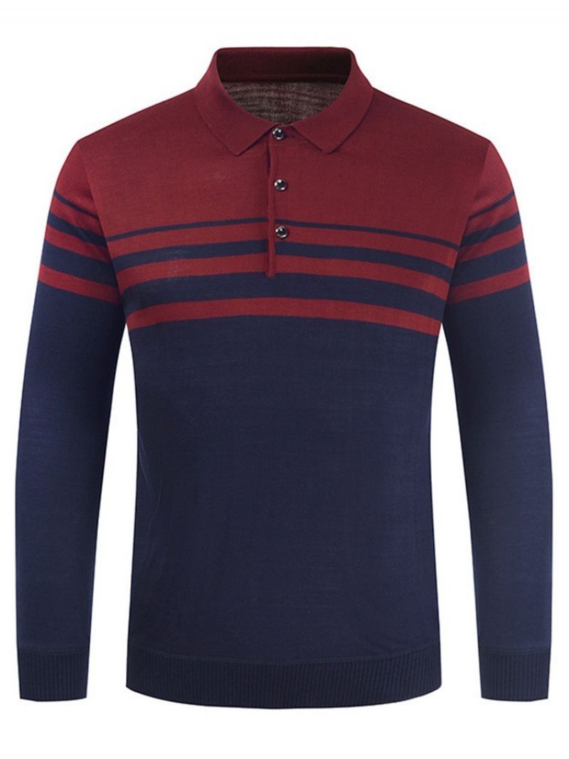 Patchworkové Tričko Polo Neck Stripe Pullover S Dlouhým Rukávem