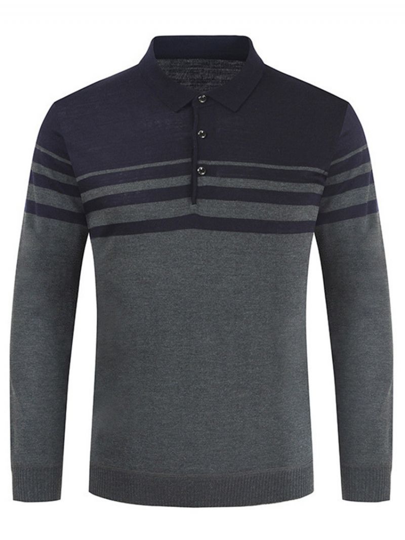 Patchworkové Tričko Polo Neck Stripe Pullover S Dlouhým Rukávem