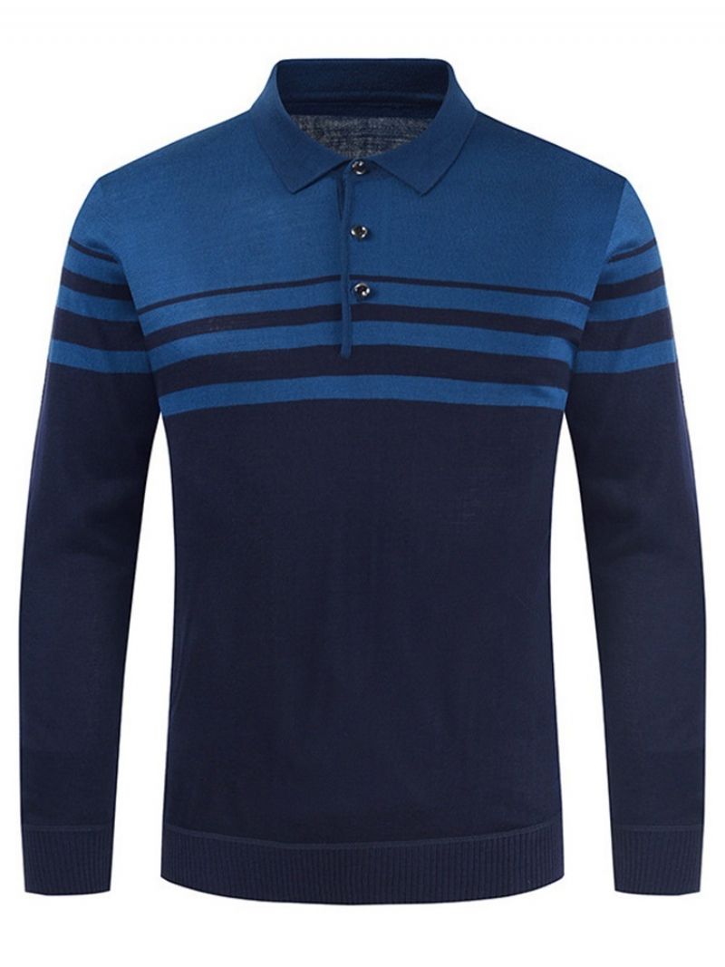 Patchworkové Tričko Polo Neck Stripe Pullover S Dlouhým Rukávem