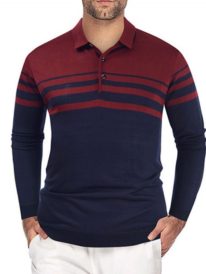 Patchworkové Tričko Polo Neck Stripe Pullover S Dlouhým Rukávem