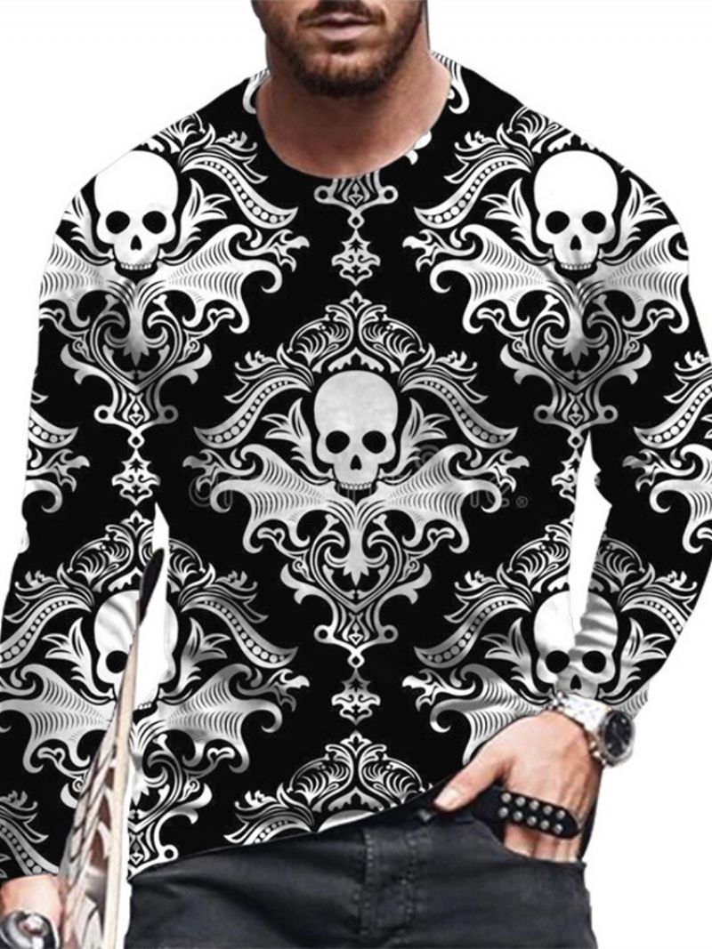 Skull Print Rovné Svetrové Tričko S Kulatým Výstřihem