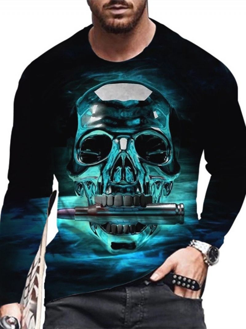 Skull Print Rovné Svetrové Tričko S Kulatým Výstřihem