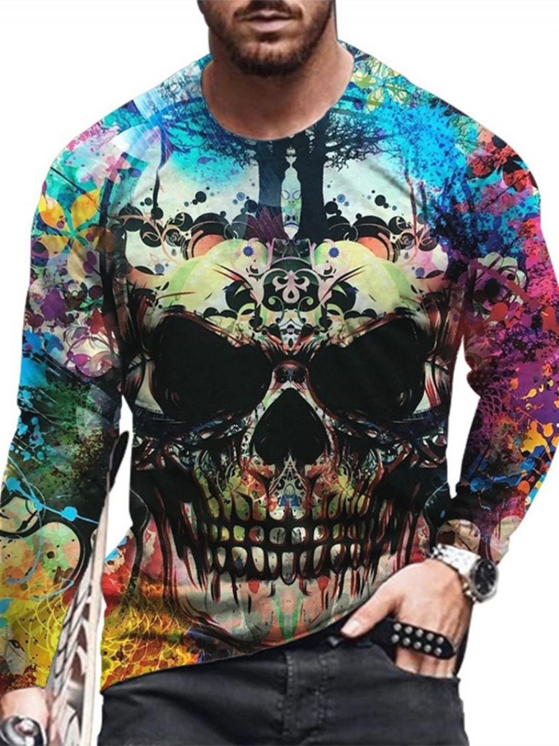 Skull Print Rovné Svetrové Tričko S Kulatým Výstřihem