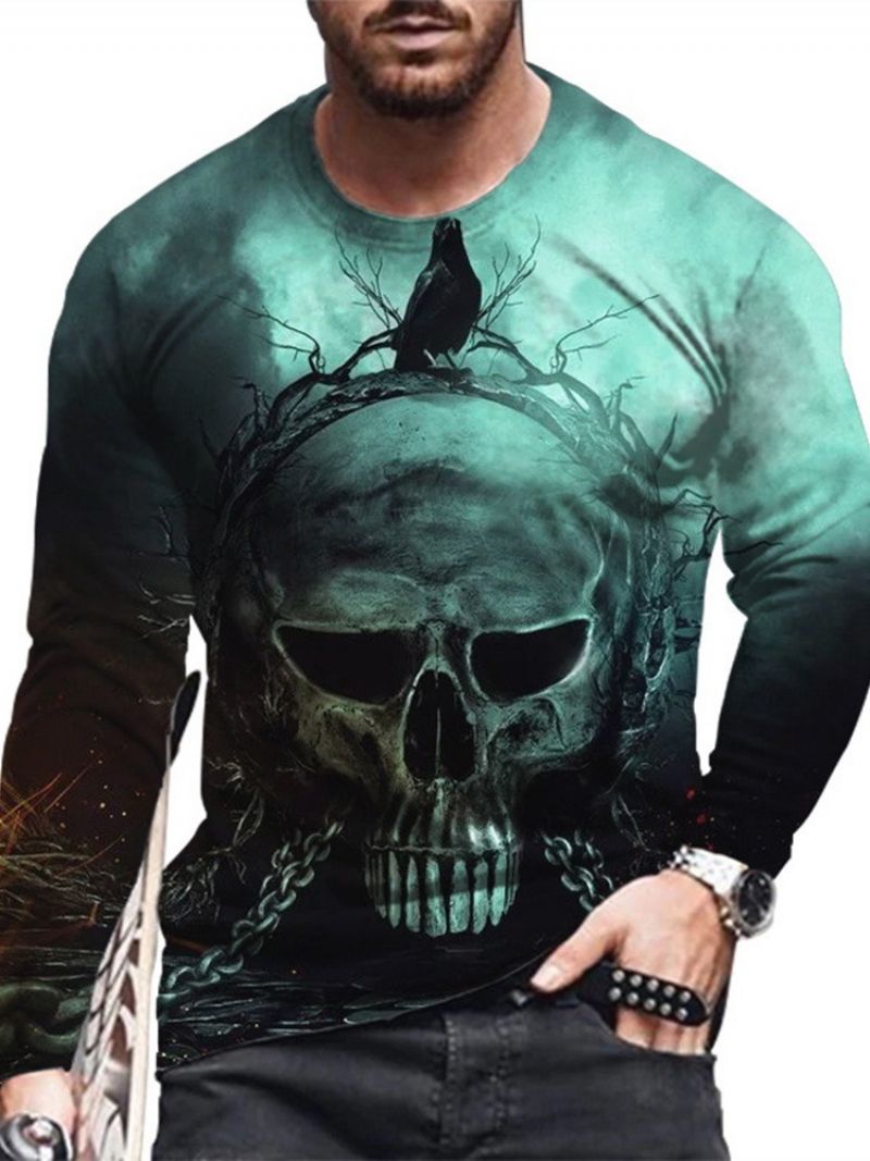 Skull Print Rovné Svetrové Tričko S Kulatým Výstřihem