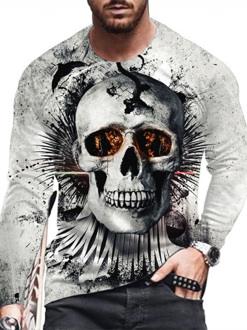 Skull Print Rovné Svetrové Tričko S Kulatým Výstřihem