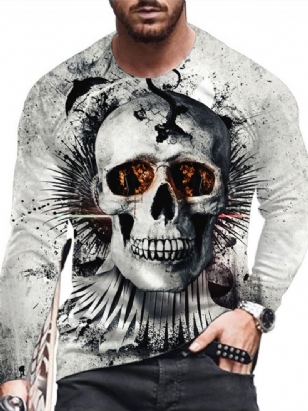 Skull Print Rovné Svetrové Tričko S Kulatým Výstřihem