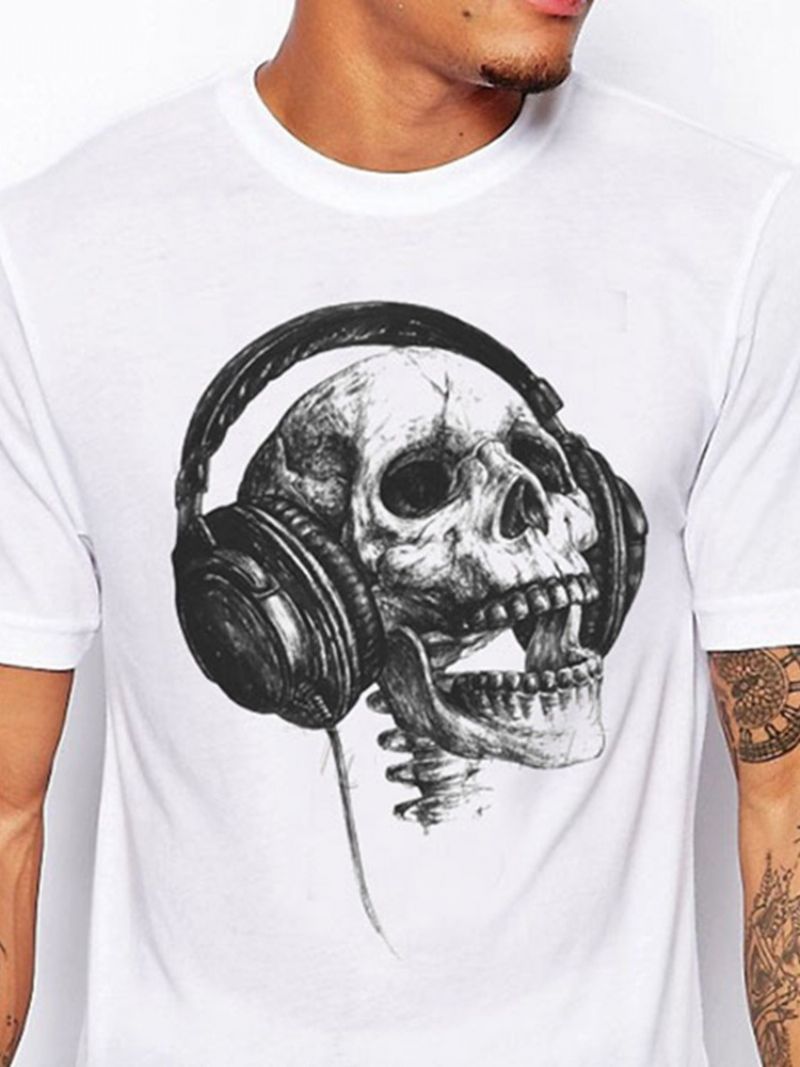 Tisk Casual Skull Short Sleeve Pánské Tenké Tričko