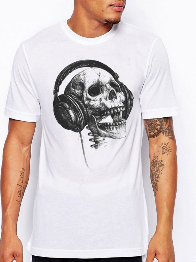 Tisk Casual Skull Short Sleeve Pánské Tenké Tričko