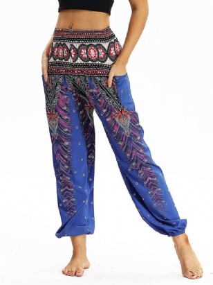 Boho Geometric Print Yoga Harem Kalhoty