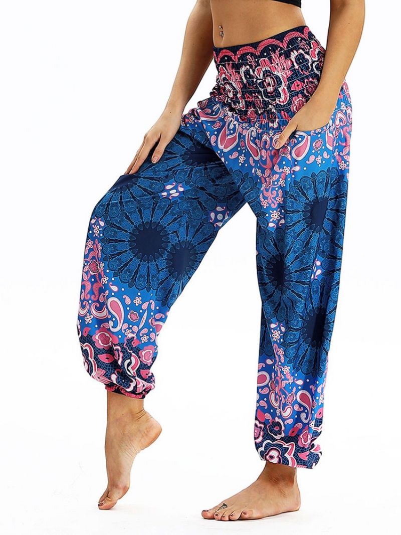 Boho Print Elastický Pas Yoga Harem Jogger Kalhoty