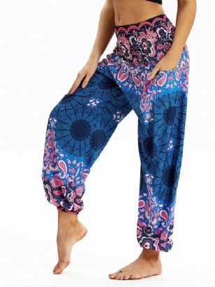 Boho Print Elastický Pas Yoga Harem Jogger Kalhoty