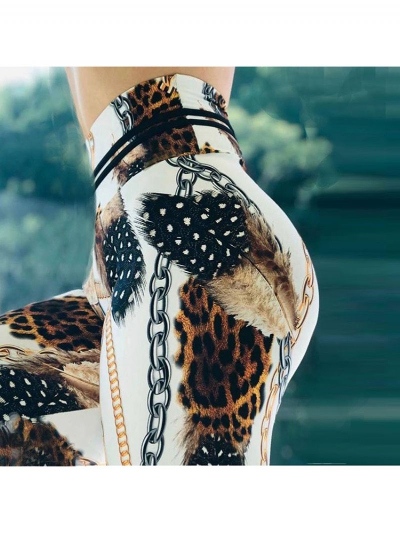 Chain Leopard Print Color Block Vysoký Pas Dámské Legíny Jógové Kalhoty Vysoký Pas Tiktok Legíny