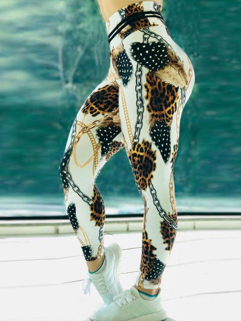 Chain Leopard Print Color Block Vysoký Pas Dámské Legíny Jógové Kalhoty Vysoký Pas Tiktok Legíny